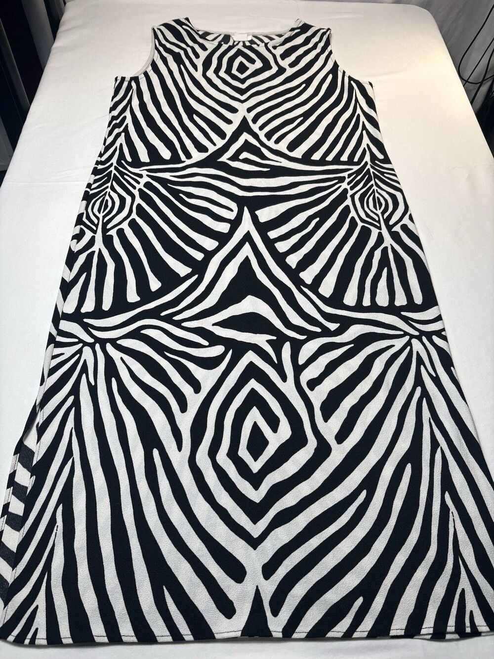 Vtg 90s Bill Blass Swim Zebra Op Art Maxi Dress Cover Up Medium Antron Nylon USA
